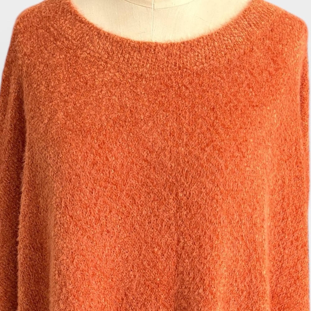 Cozy Soft Orange Knit Sweater Oversized Womens Size Med Cottagecore - Picture 3 of 7